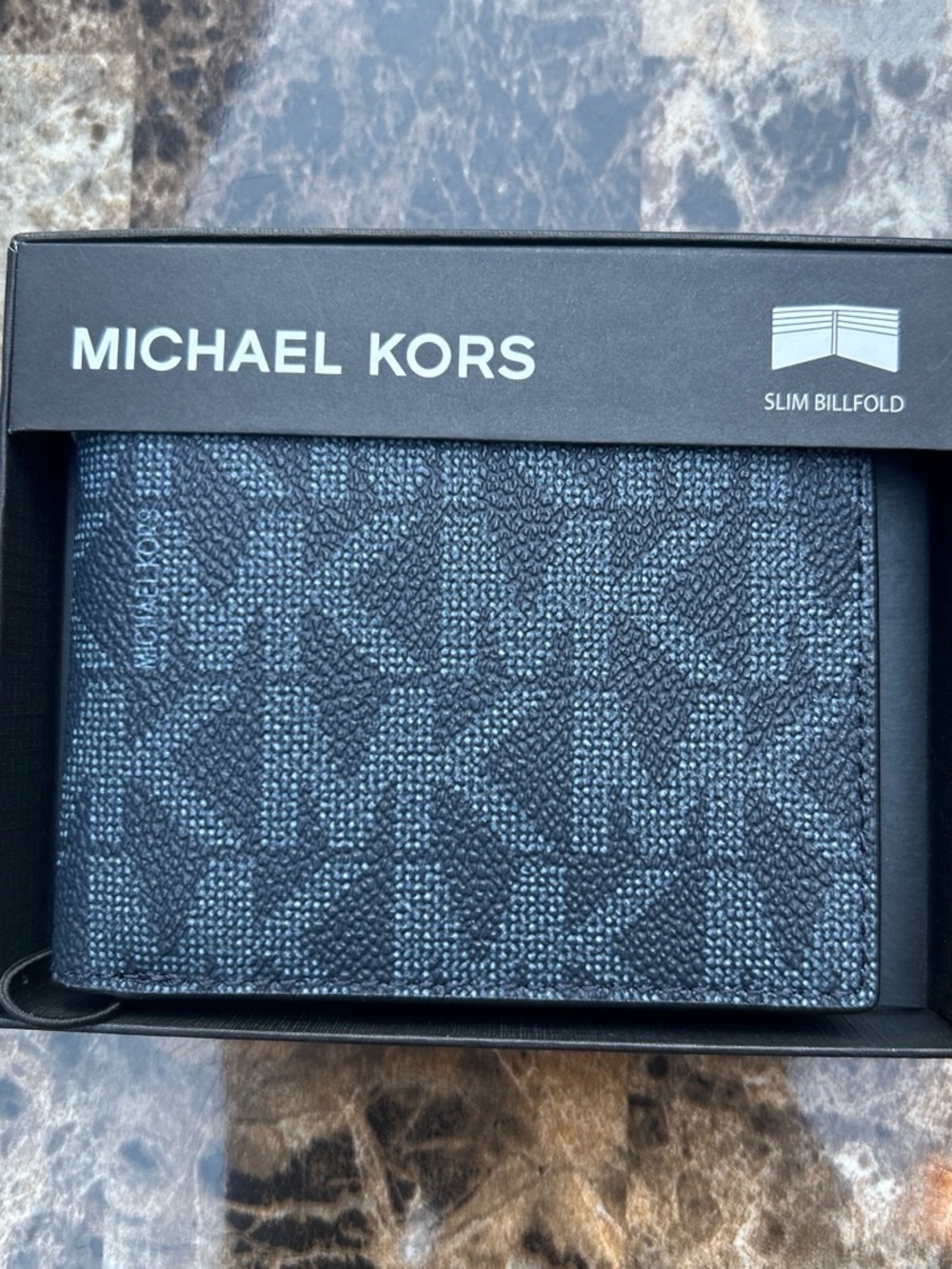 Michael Kors Men's Slim Billfold Wallet in Black and Gray MK Logo